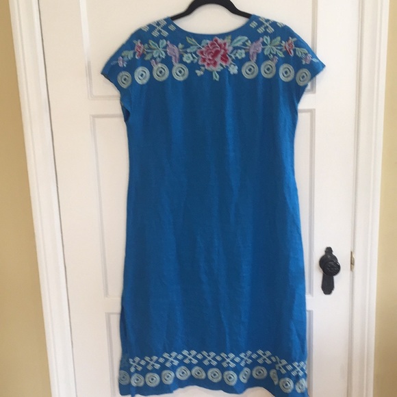 Johnny Was Blue Linen Embroidered Dress Size S - Picture 4 of 8